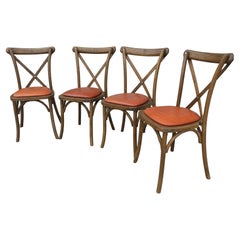 Set of 4 French Bistro Chairs with New Leather Seats