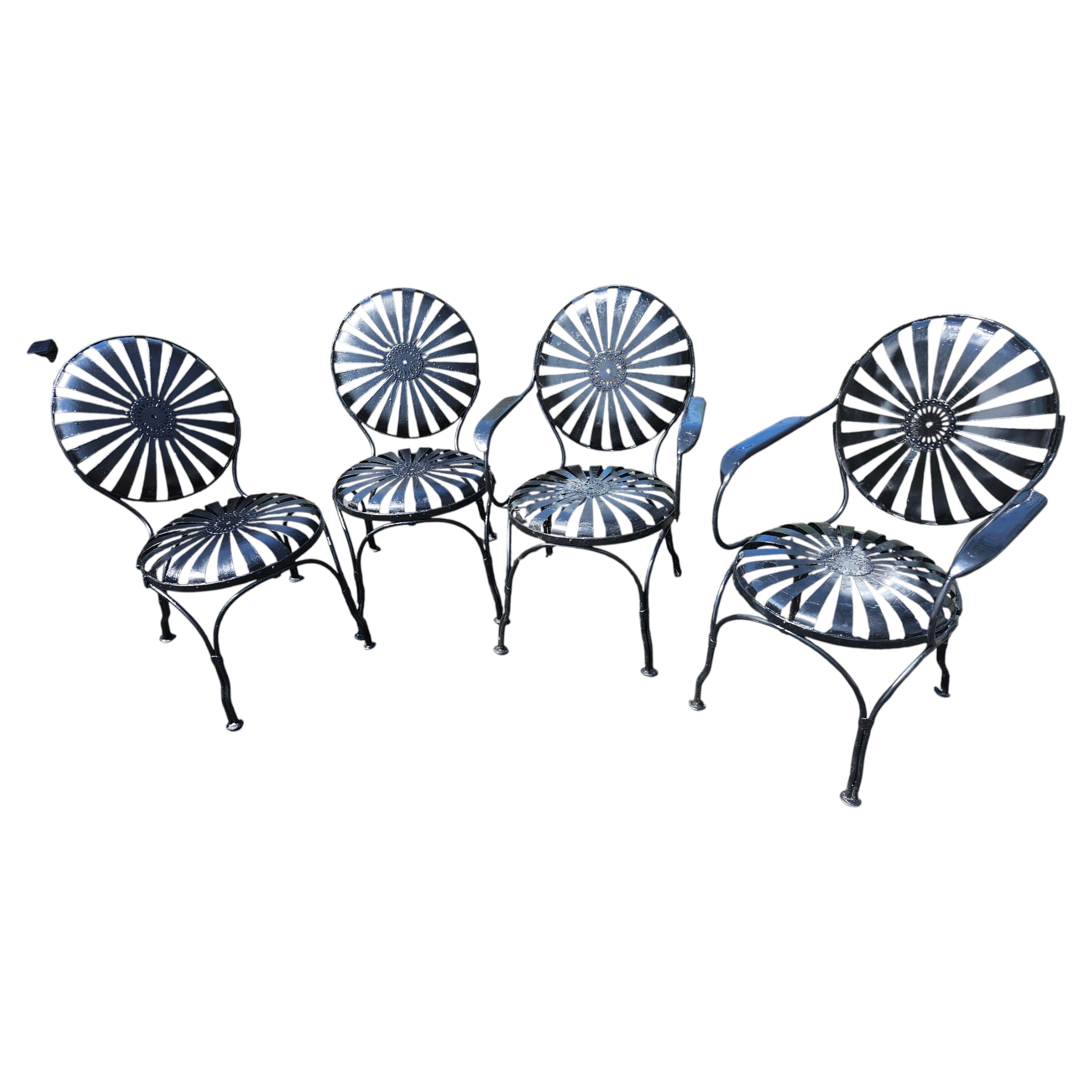 Set of 4 French Bistro Garden Dining Chairs by Francois Carre 2 Arm 2 Side C1930