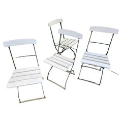 Set of 4 French Bistro Garden Folding Iron Frame Dining Chairs w Wood Slats 1925