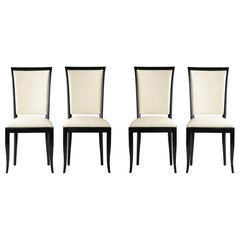 Set of 4 French Black Lacquer Art Deco Dining Chair, 20th Century