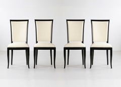 Set of 4 French Black Lacquer Art Deco Dining Chair, 20th Century