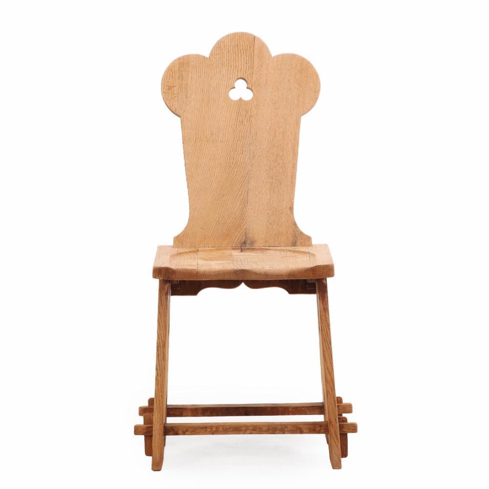 20th Century Set of 4 French Brutalist carved oak chairs, C. 1940. For Sale
