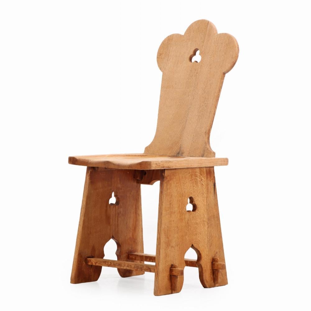 Oak Set of 4 French Brutalist carved oak chairs, C. 1940. For Sale