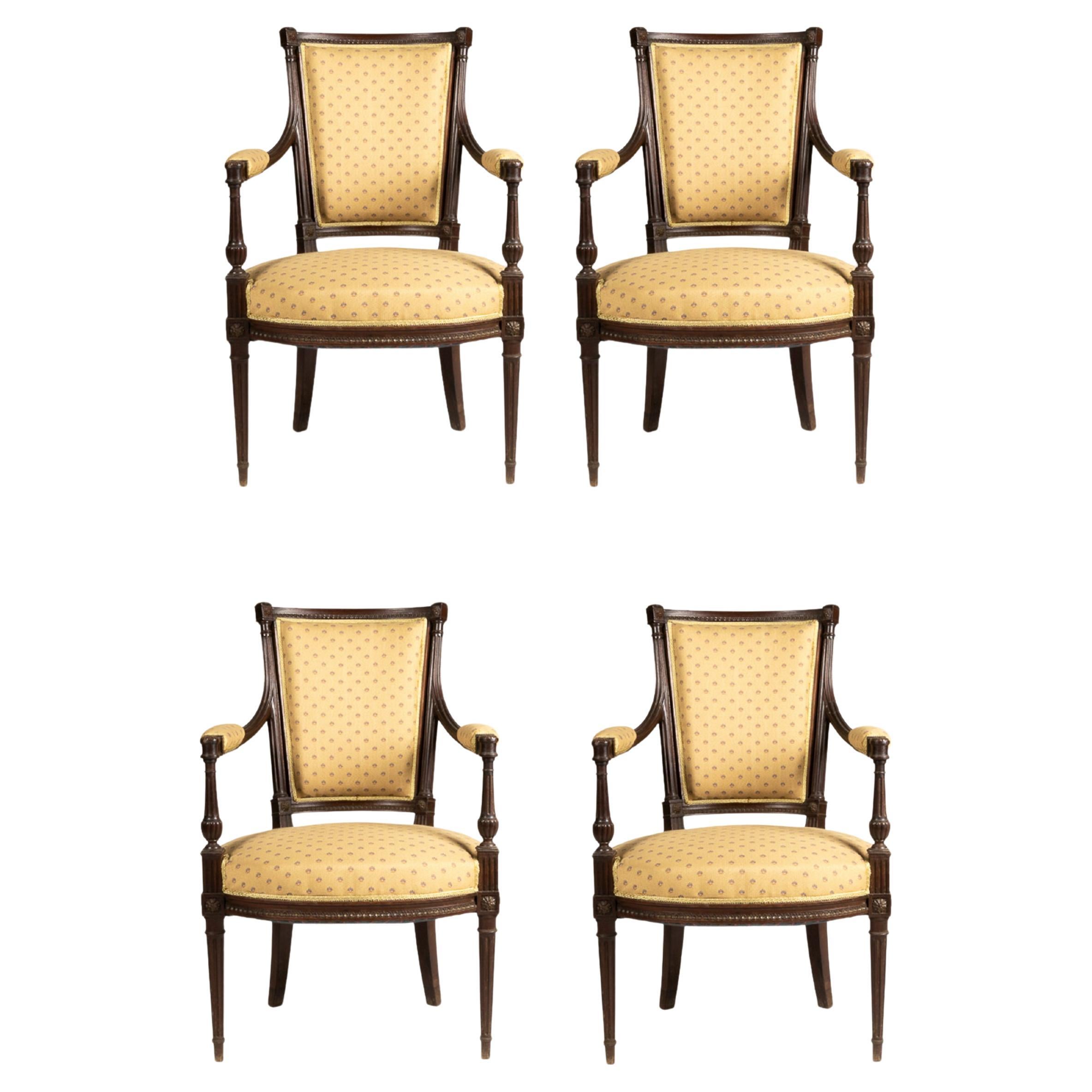Set di 4 poltrone francesi intagliate, Luigi XVI, XIX secolo