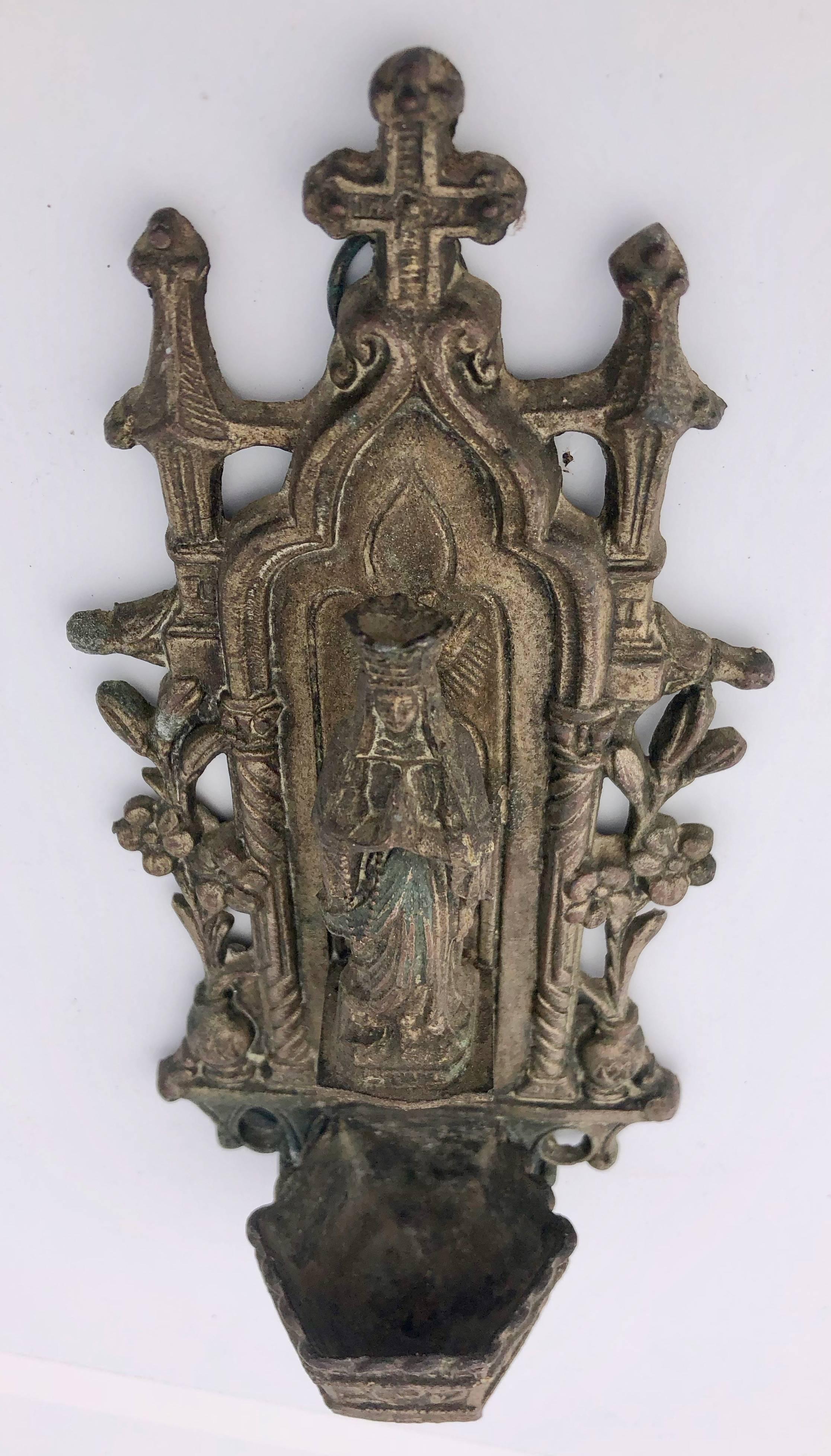 Set of Four French Cast Metal Holy Water Fonts 'Bénitiers' Depicting Mary, 1800s For Sale 1
