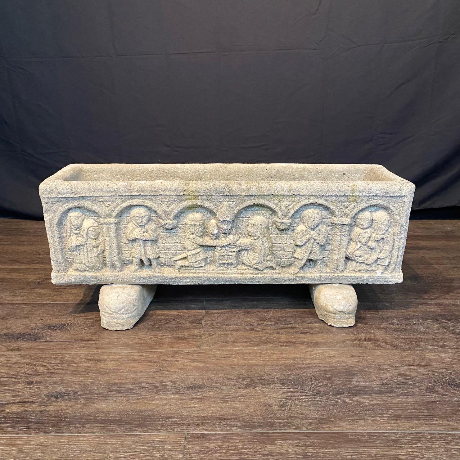 Set of 4 French Cast Stone Medeival Style Jardiniere Stone Planters For Sale 6