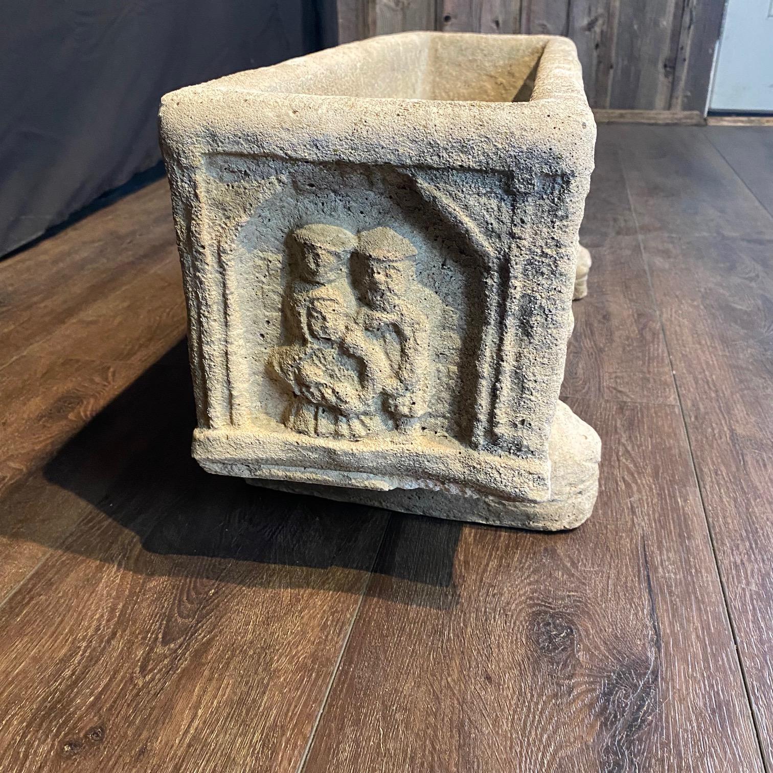 Set of 4 French Cast Stone Medeival Style Jardiniere Stone Planters For Sale 7