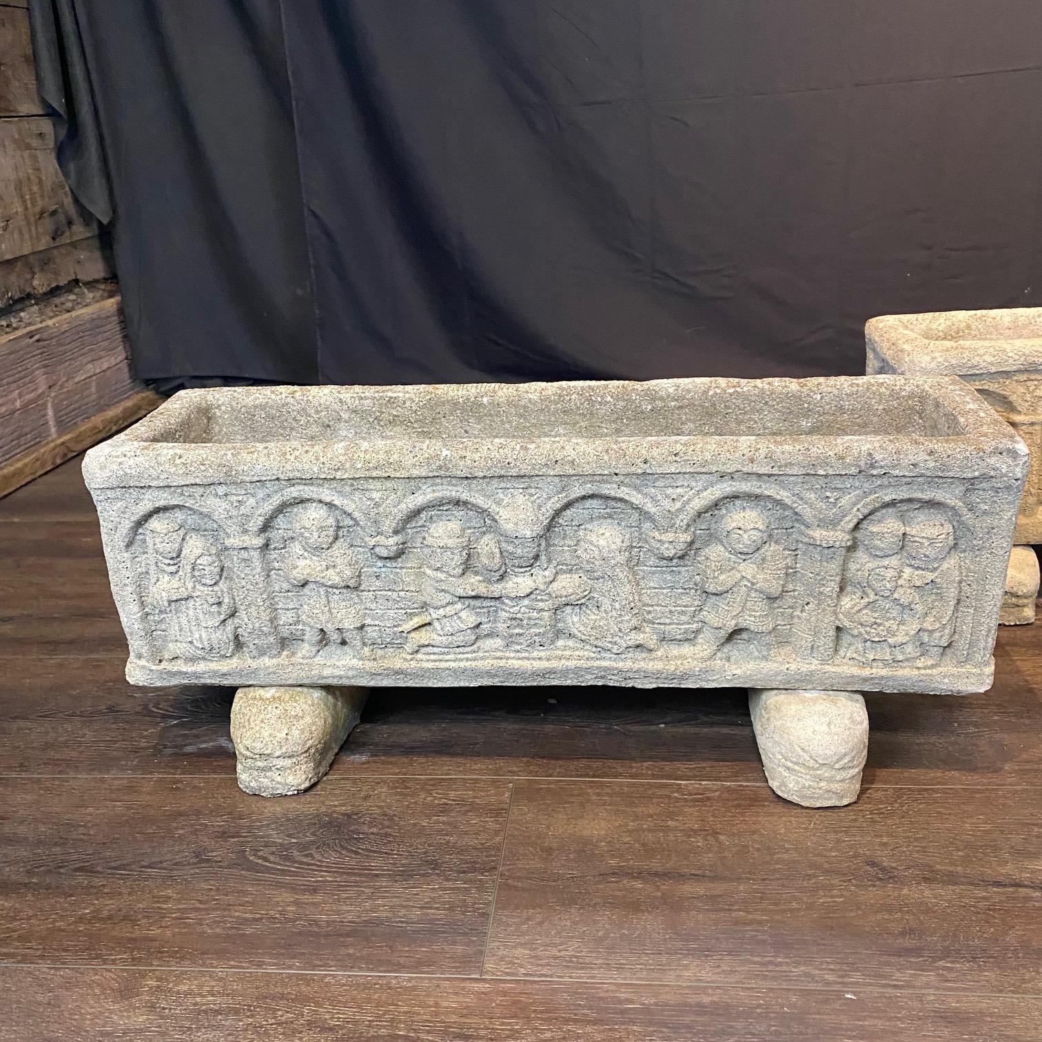 Set of 4 French Cast Stone Medeival Style Jardiniere Stone Planters For Sale 8