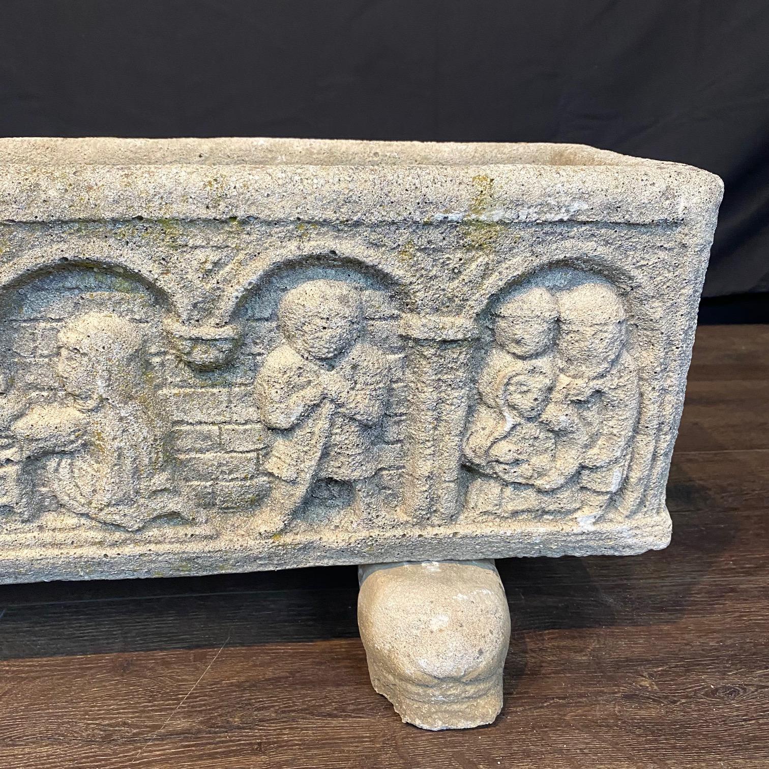 Set of 4 French Cast Stone Medeival Style Jardiniere Stone Planters For Sale 2