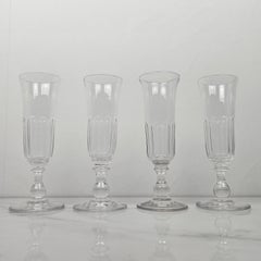 Set of 4 French Champagne Flutes in Crystal Glass, Ca. 1870
