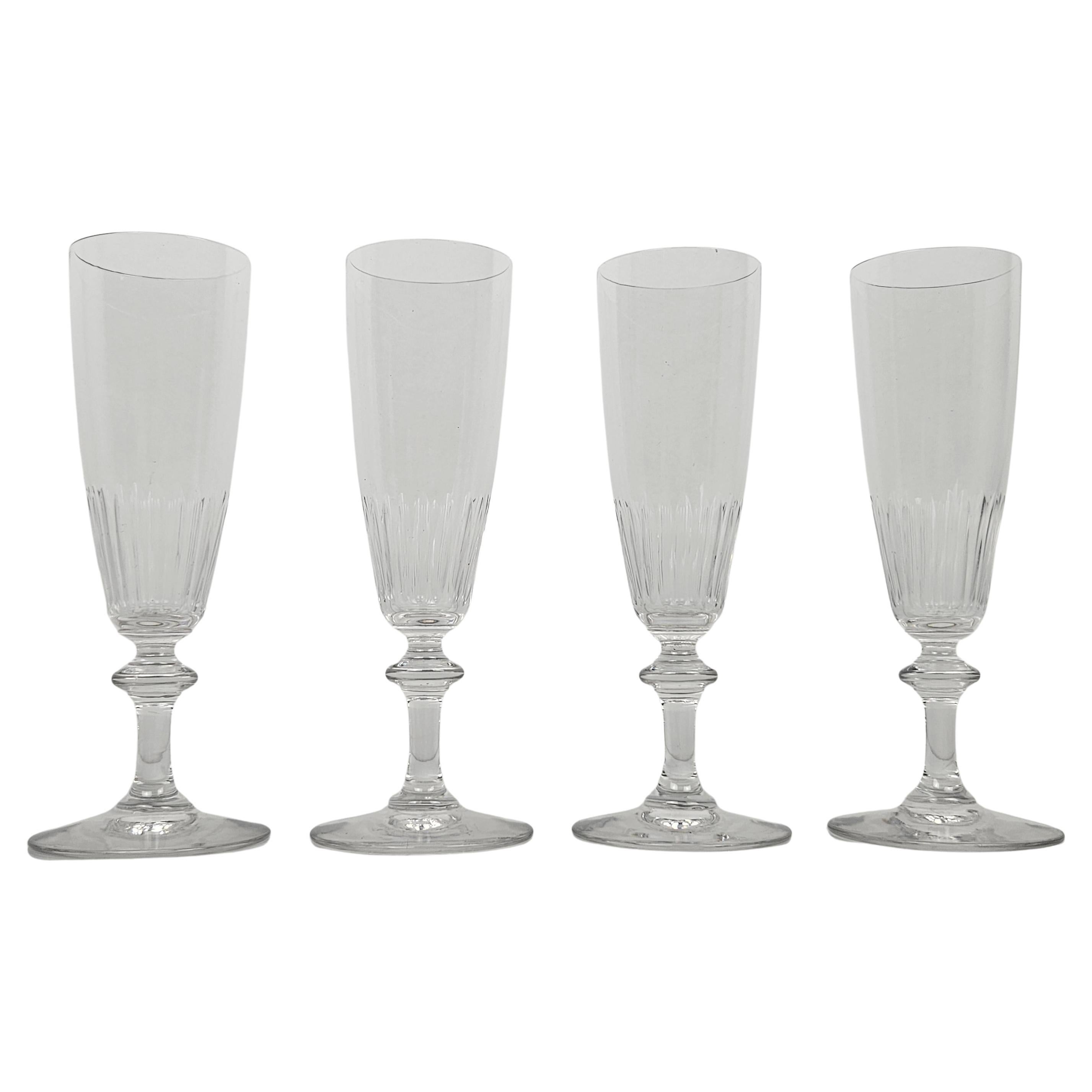 Set of 4 French Champagne Flutes in Crystal Glass, Ca. 1870