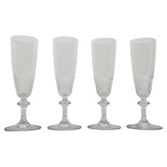 Set of 4 French Champagne Flutes in Crystal Glass, Ca. 1870