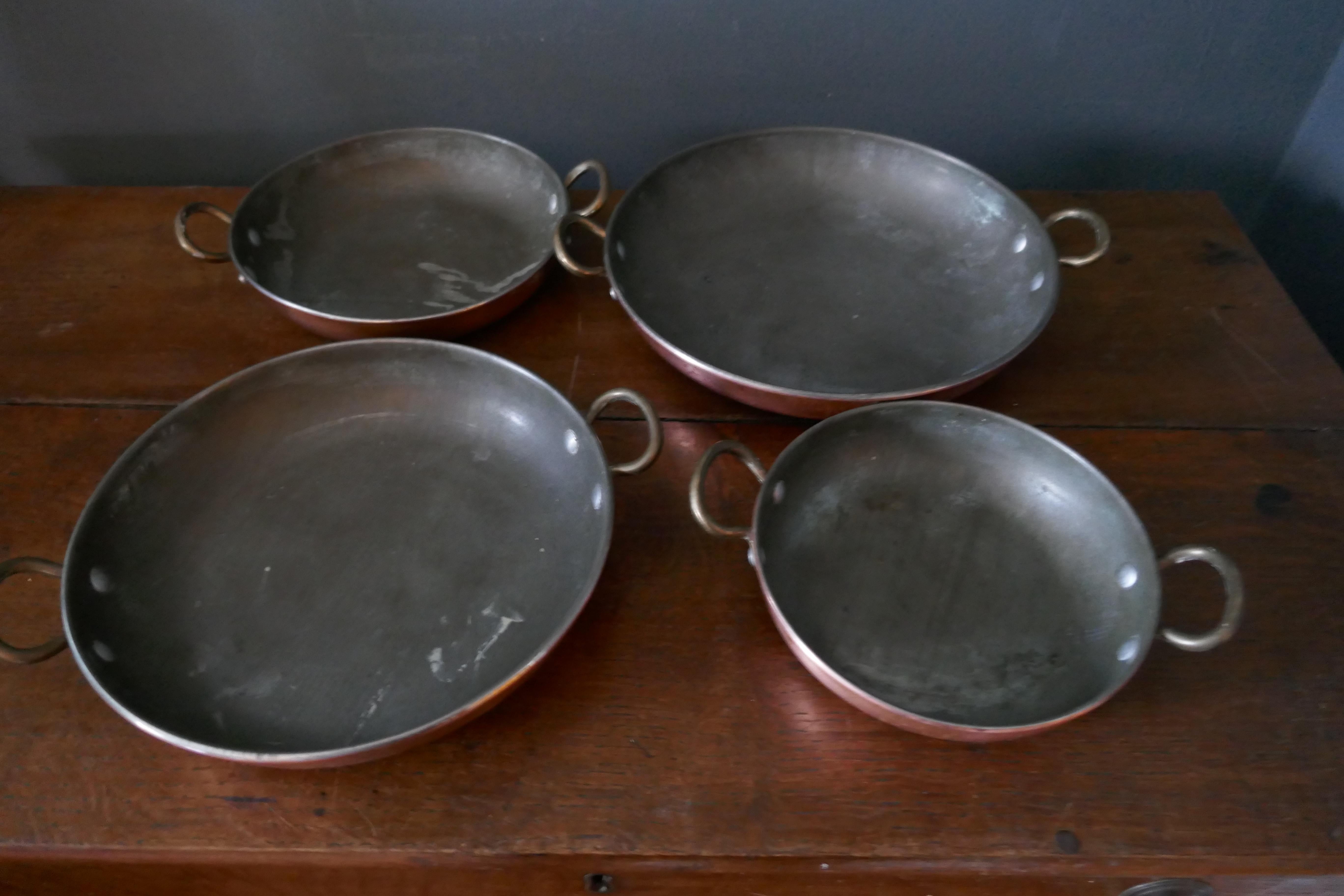 20th Century Set of 4 French Copper Skillet, Grattan Dishes