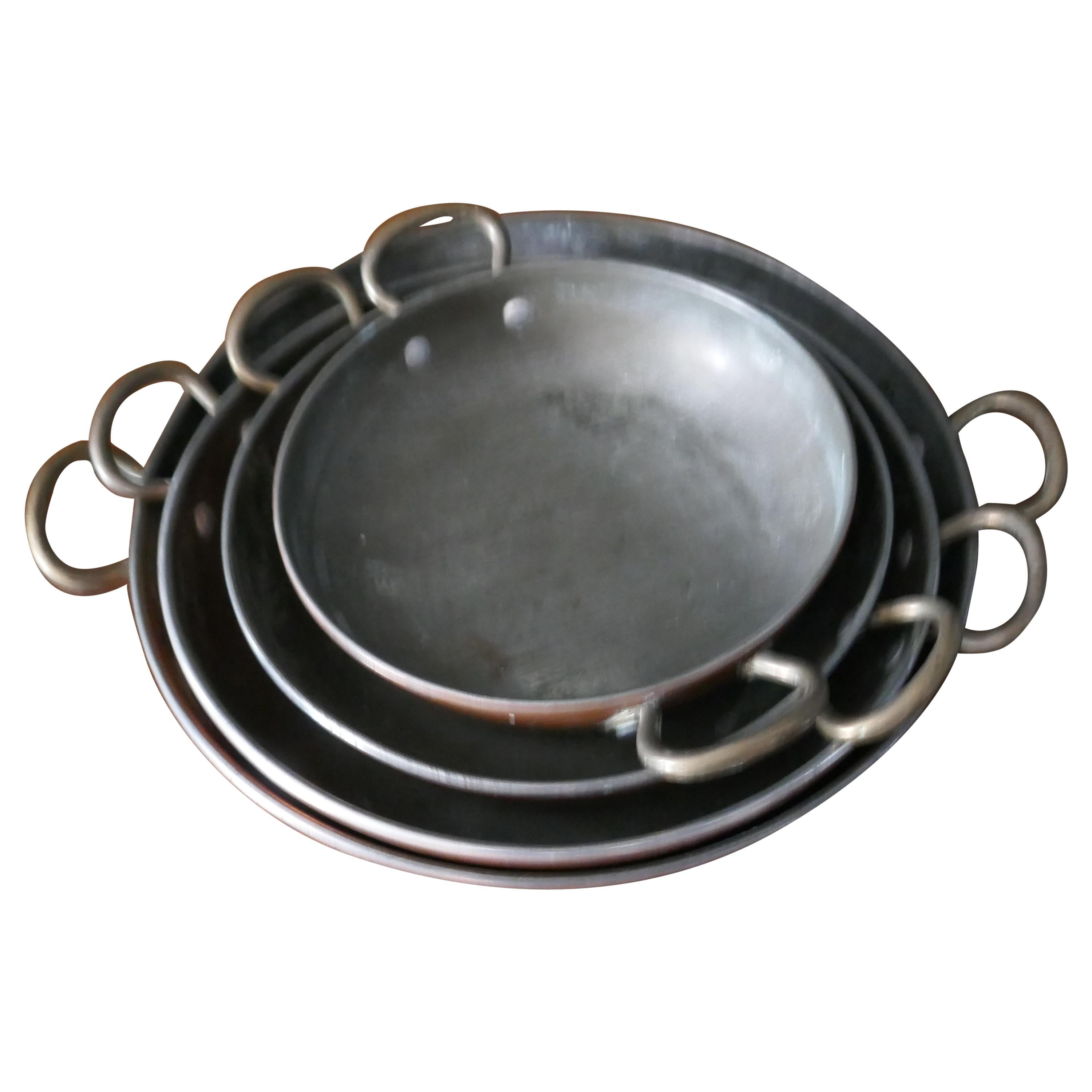 Set of 4 French Copper Skillet, Grattan Dishes