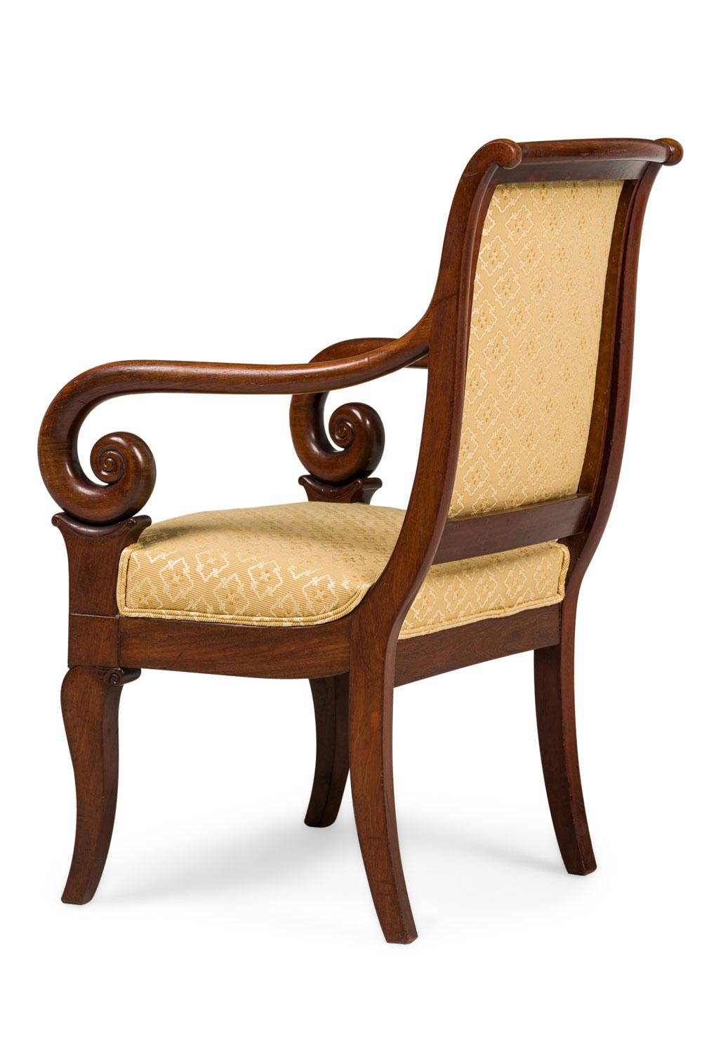 Satz von 4 französischen Directoire-Lockensesseln (Gold) im Angebot