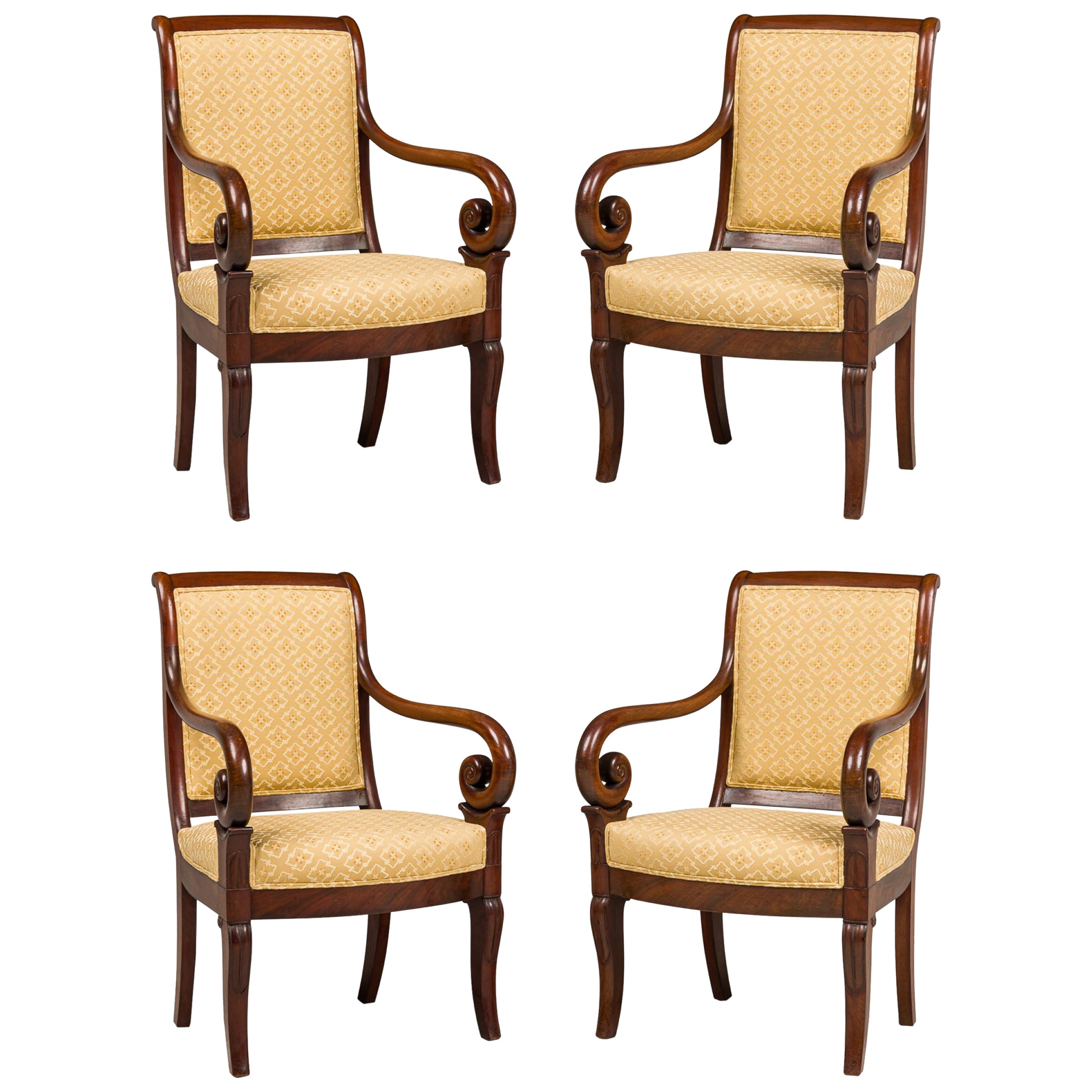 Set of 4 French Directoire Curled Armchairs