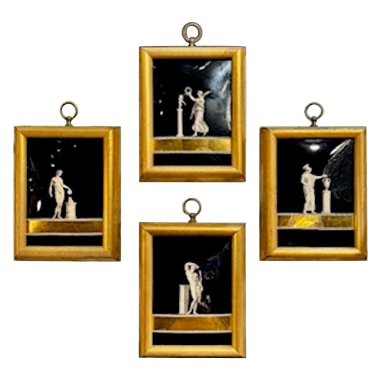 Set di 4 pannelli di vetro con cornice "Eglomise" francese in vendita