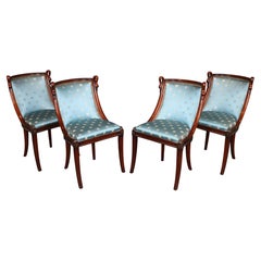 Set di 4 sedie da pranzo francesi in stile Impero in mogano intagliato della Maison Jansen
