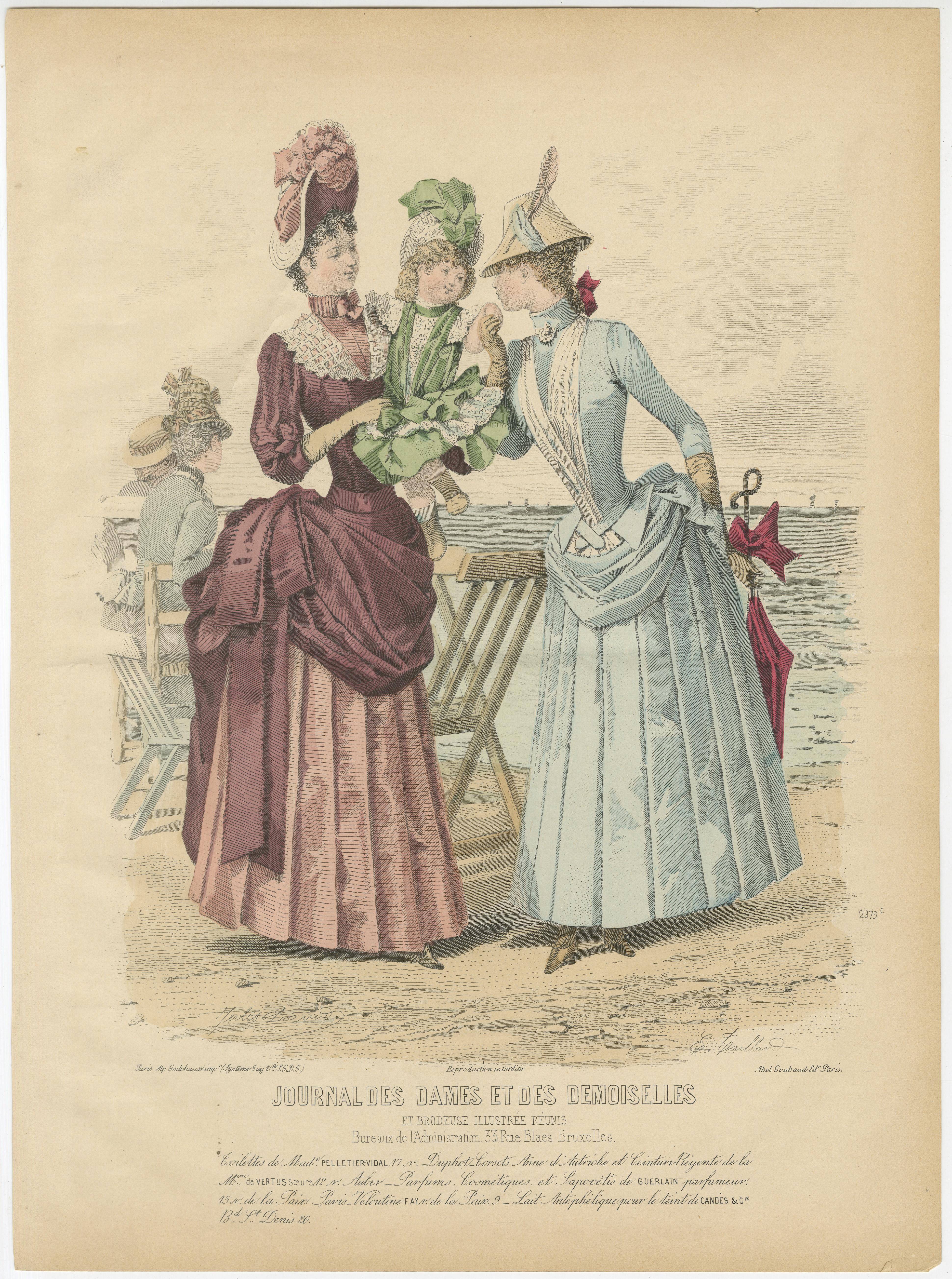 Set of 4 French Fashion Prints, Hand-Colored, Parisian Ladies & Children, 1887