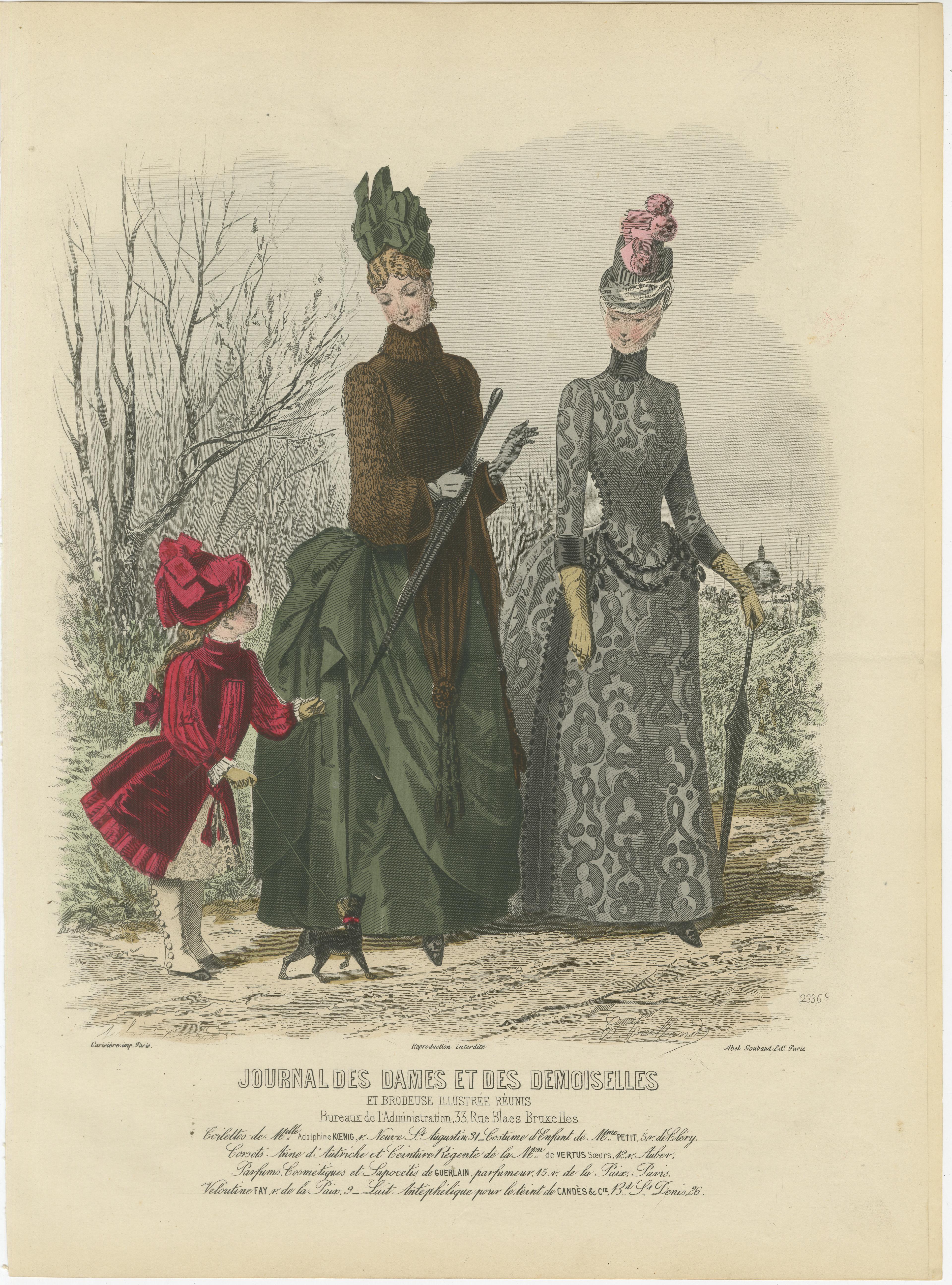 Set of 4 French Fashion Prints, Hand-Colored, Parisian Ladies & Children, 1887