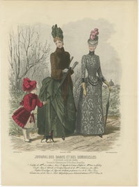 Set of 4 French Fashion Prints, Hand-Colored, Parisian Ladies & Children, 1887, view 5