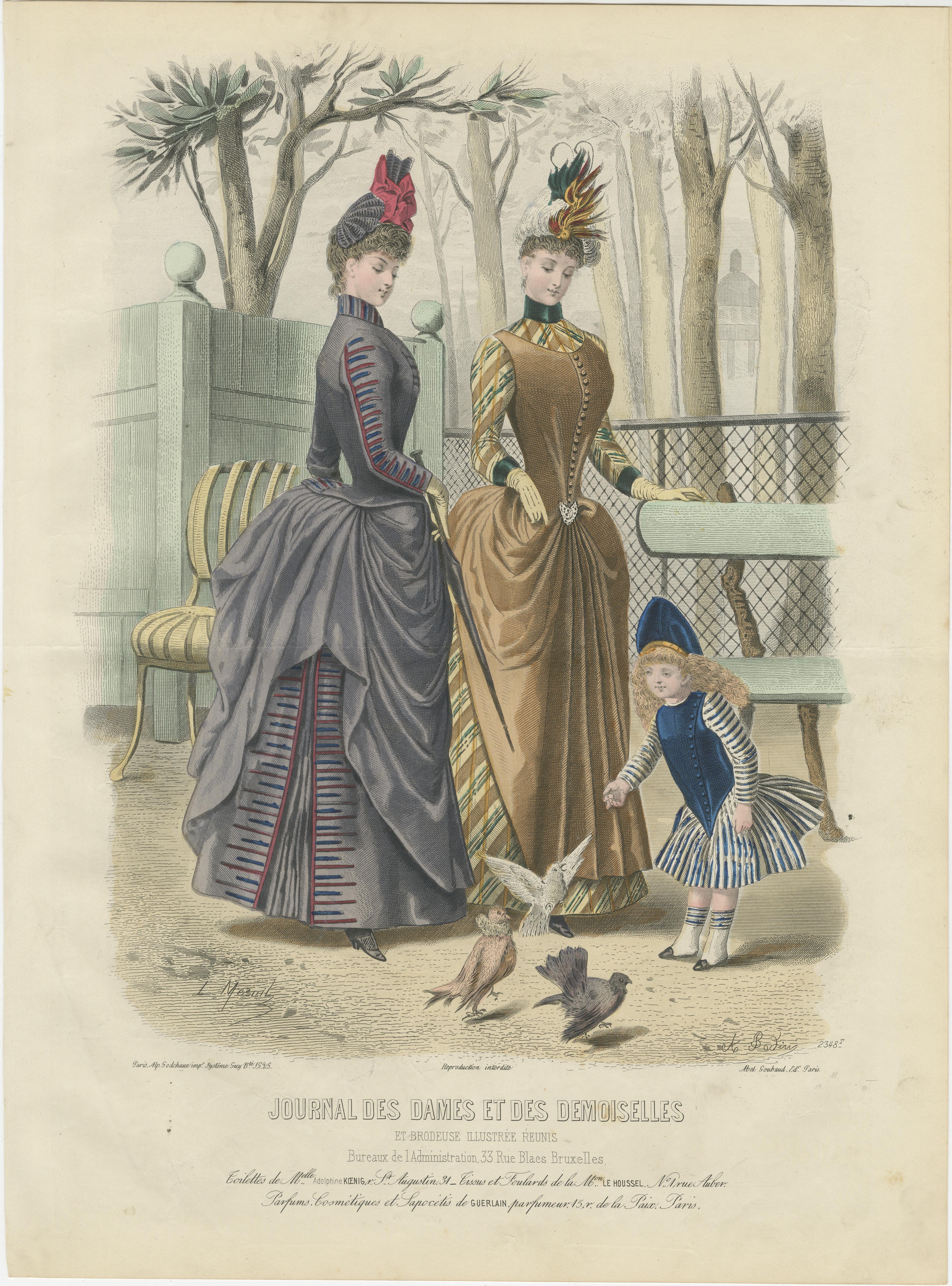 Set of 4 French Fashion Prints, Hand-Colored, Parisian Ladies & Children, 1887
