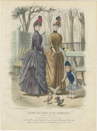 Set of 4 French Fashion Prints, Hand-Colored, Parisian Ladies & Children, 1887, view 6