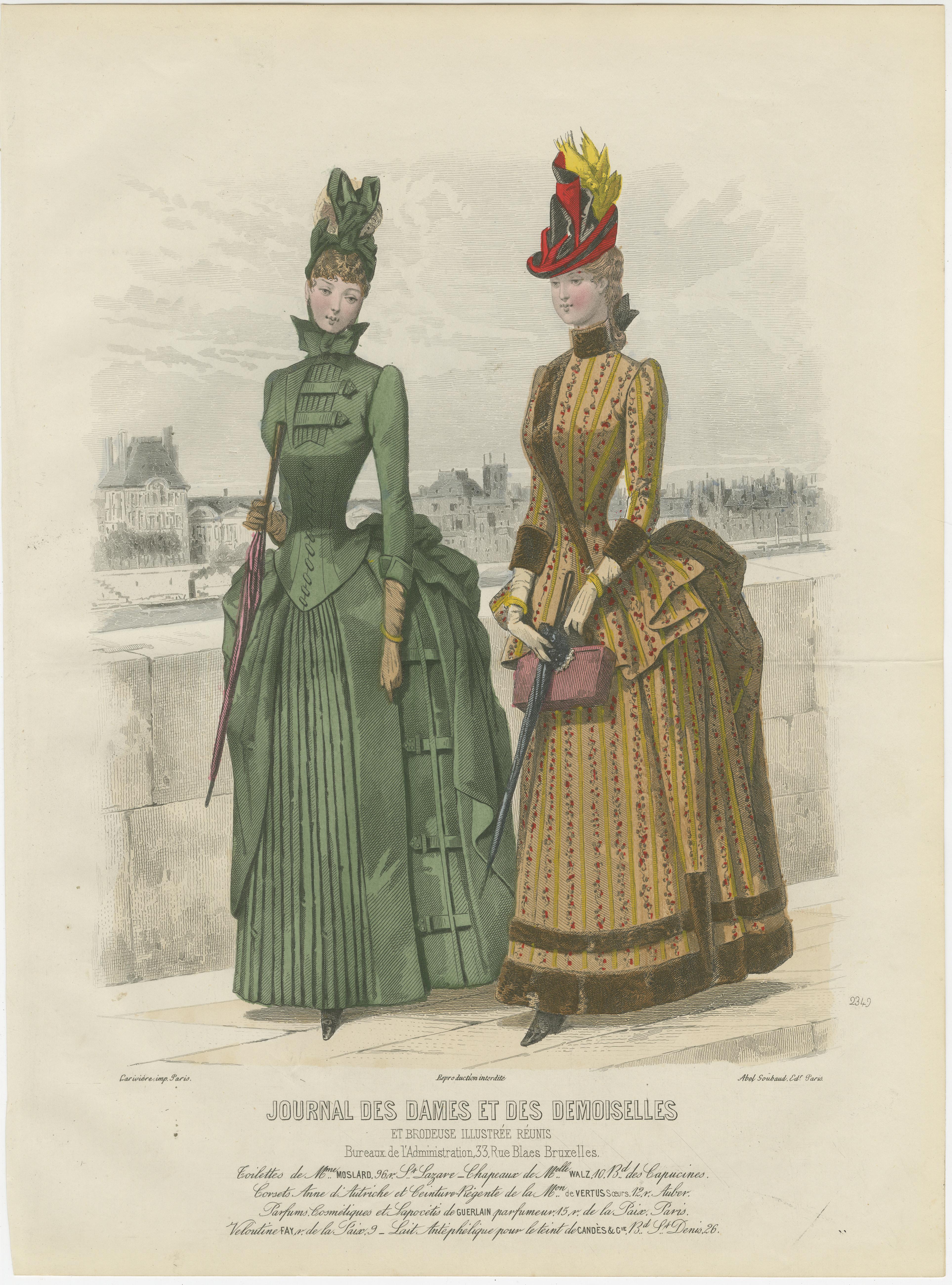 Set of 4 French Fashion Prints, Hand-Colored, Parisian Ladies & Children, 1887