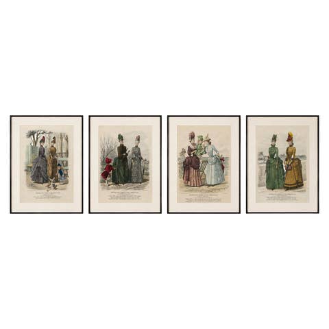 Set of 4 French Fashion Prints, Hand-Colored, Parisian Ladies & Children, 1887
