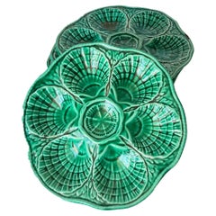 Set di 4 piatti in maiolica verde francese - Manifattura di Sarreguemines - XX secolo