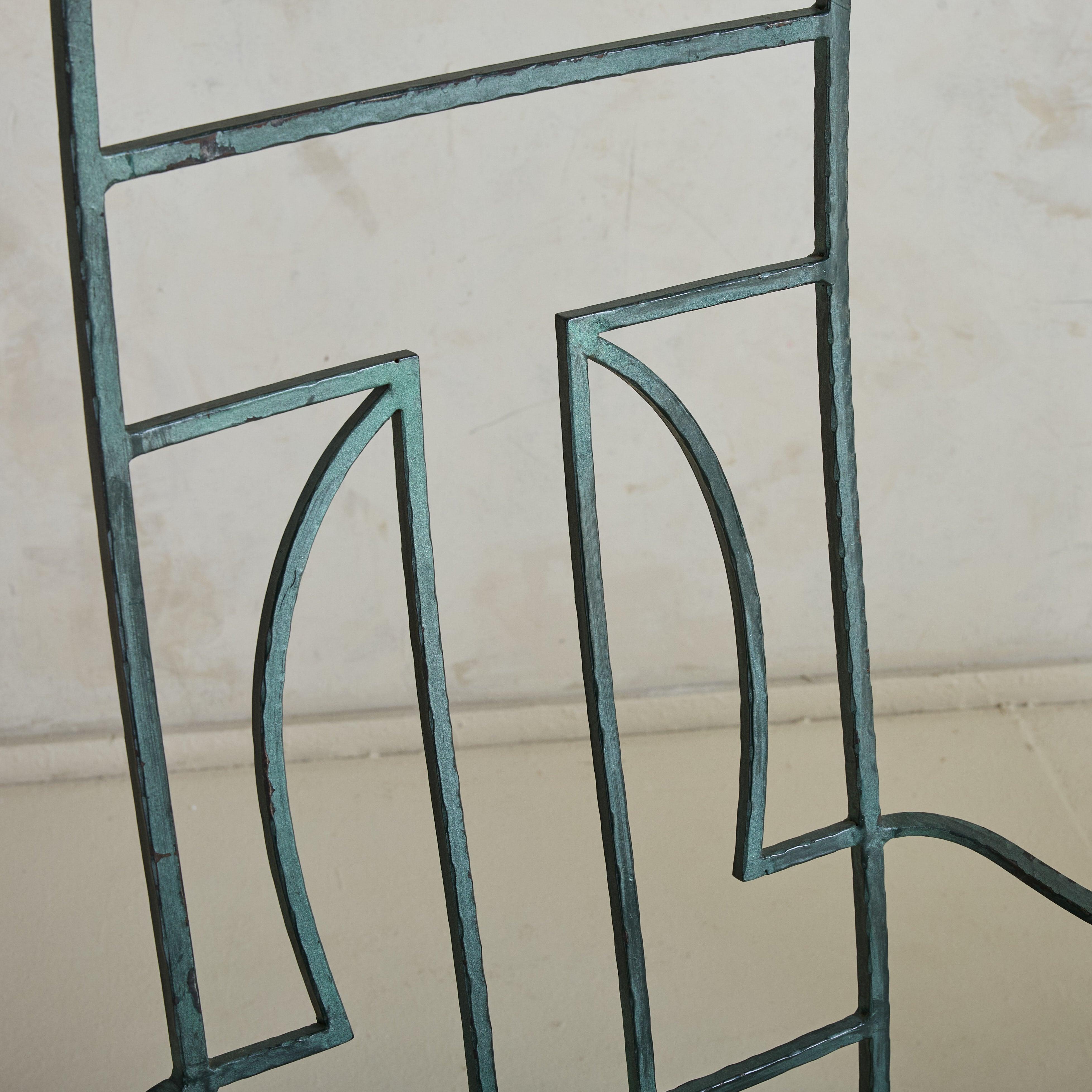 Set of 4 French Hammered Verdigris Dining Chairs, 1940s For Sale 4