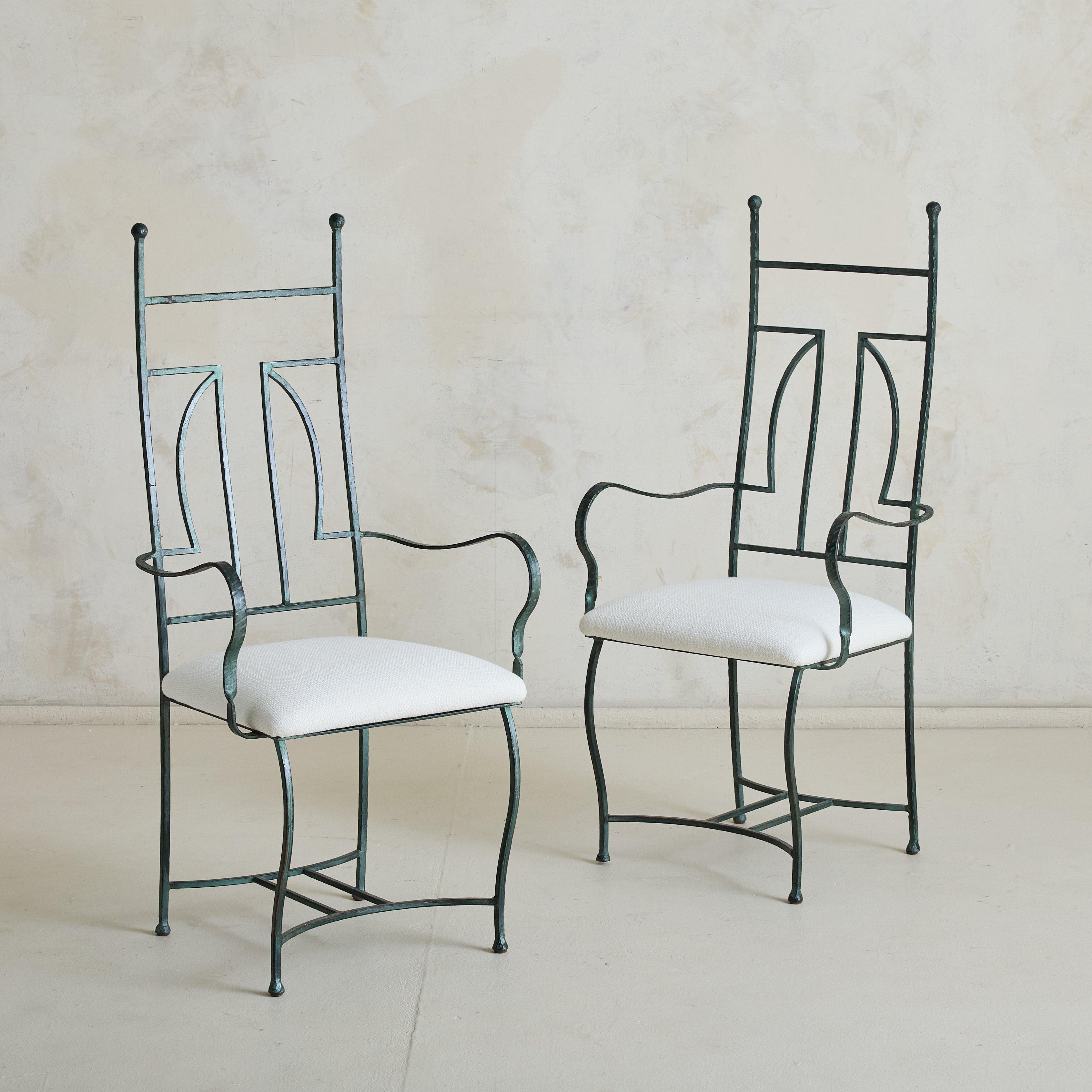 Neoclassical Set of 4 French Hammered Verdigris Dining Chairs, 1940s For Sale