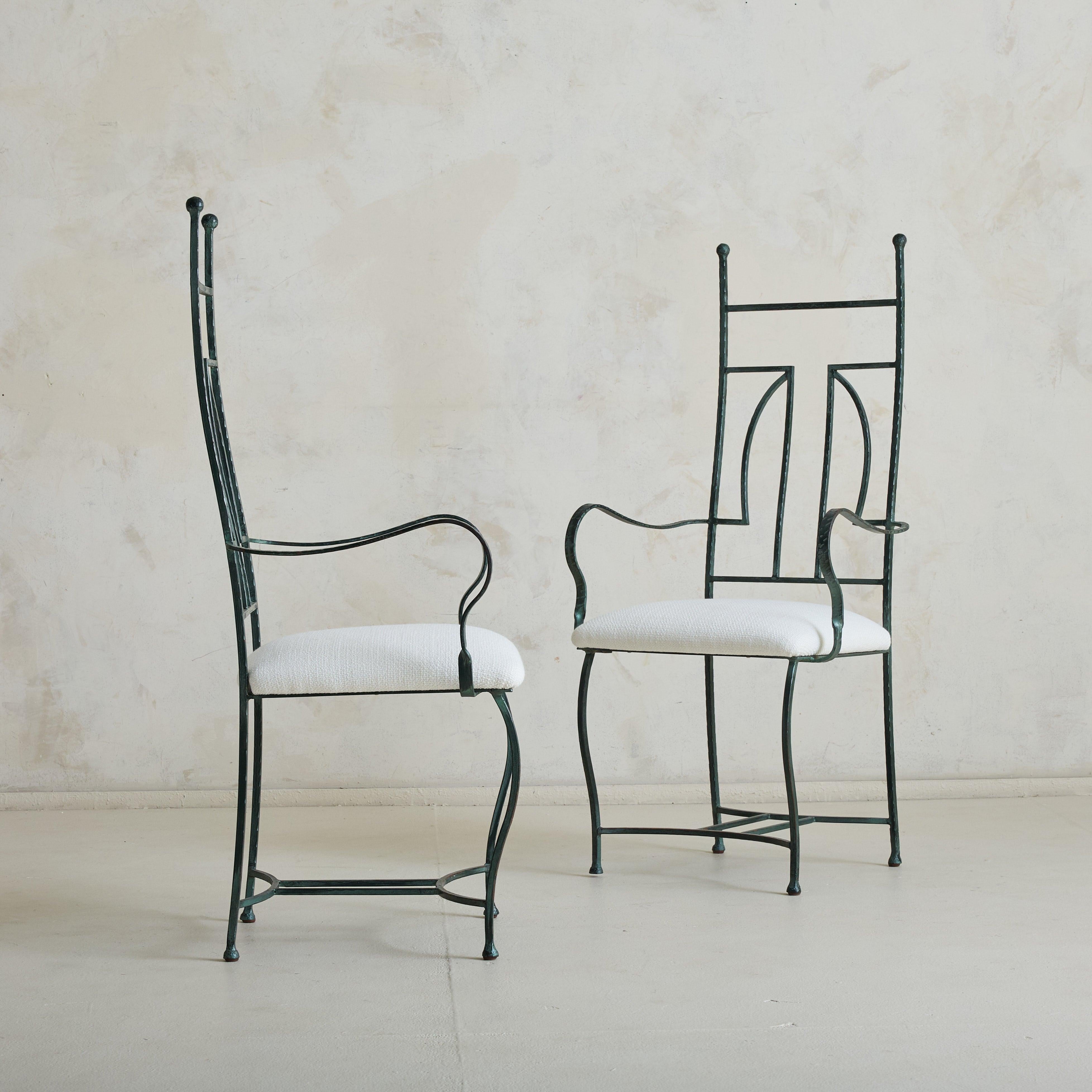 Set of 4 French Hammered Verdigris Dining Chairs, 1940s In Good Condition For Sale In Chicago, IL