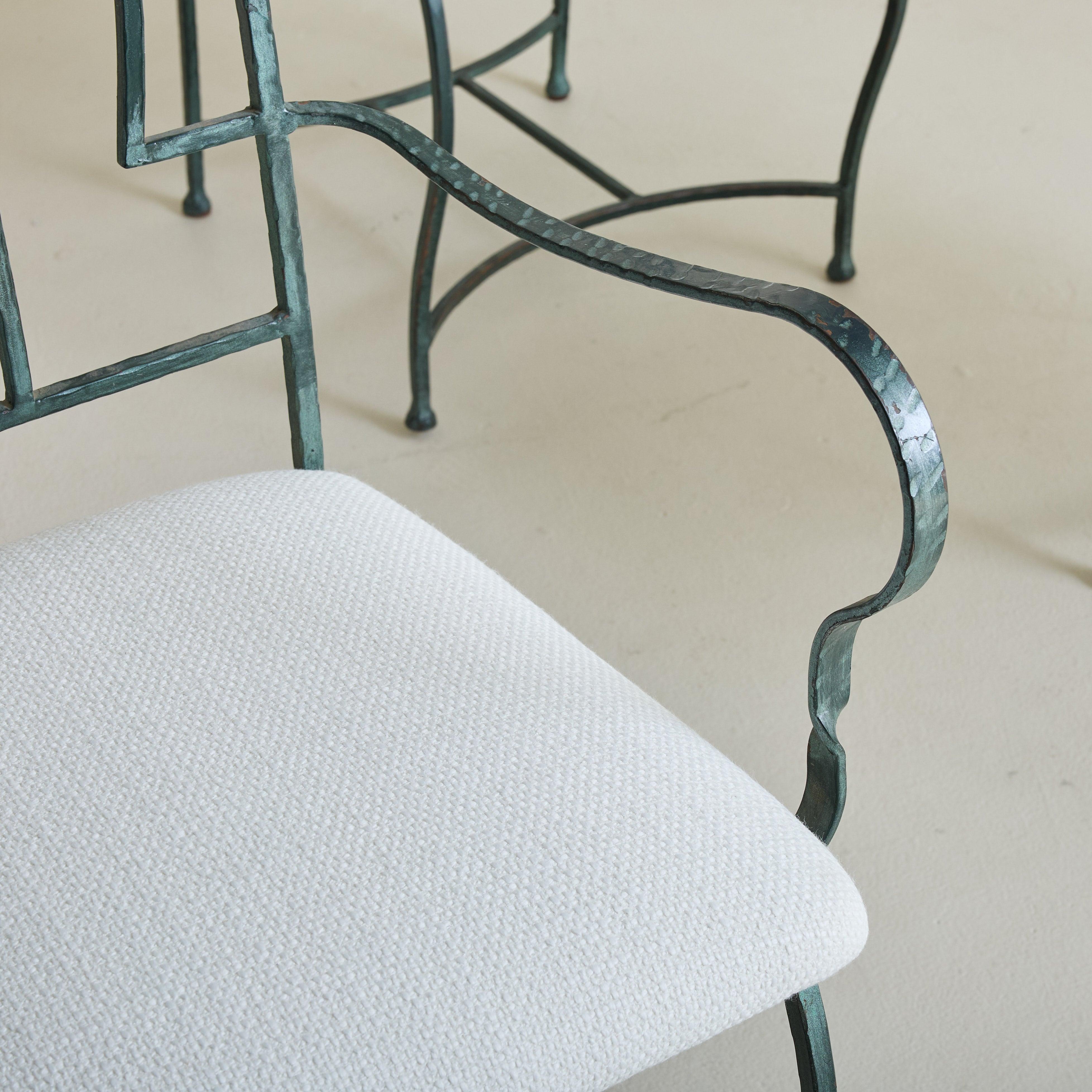 Mid-20th Century Set of 4 French Hammered Verdigris Dining Chairs, 1940s For Sale