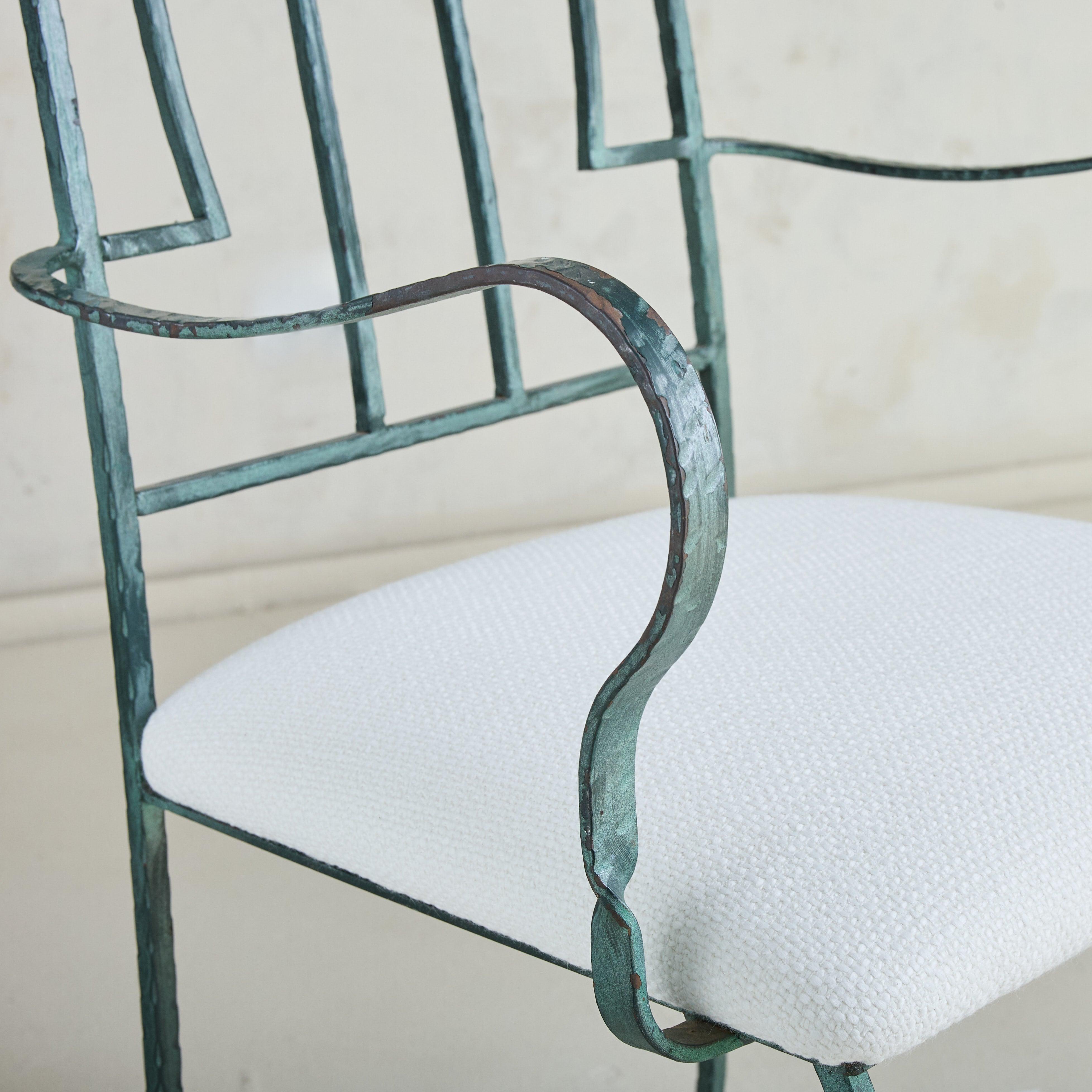 Set of 4 French Hammered Verdigris Dining Chairs, 1940s For Sale 1