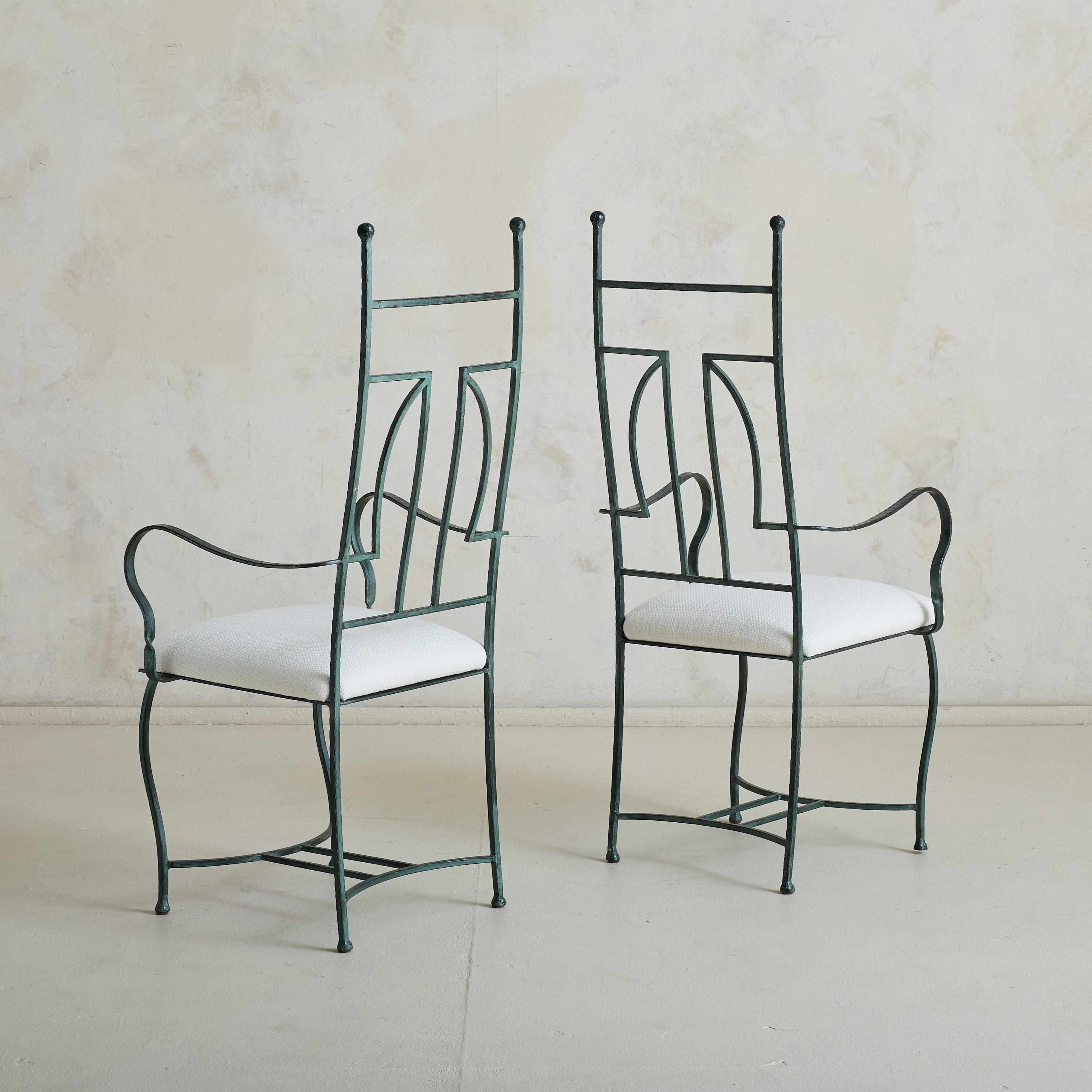 Set of 4 French Hammered Verdigris Dining Chairs, 1940s For Sale 2