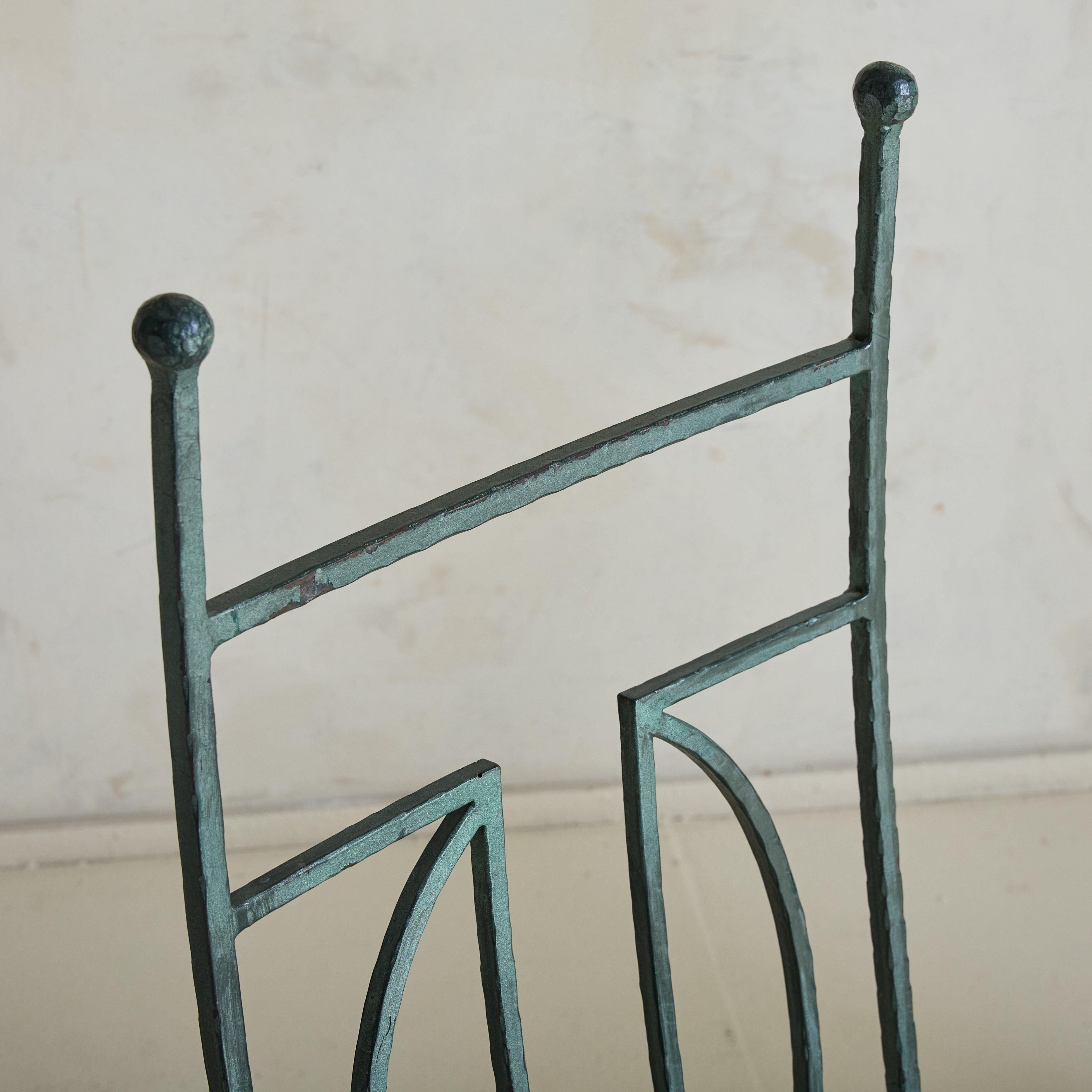 Set of 4 French Hammered Verdigris Dining Chairs, 1940s For Sale 3