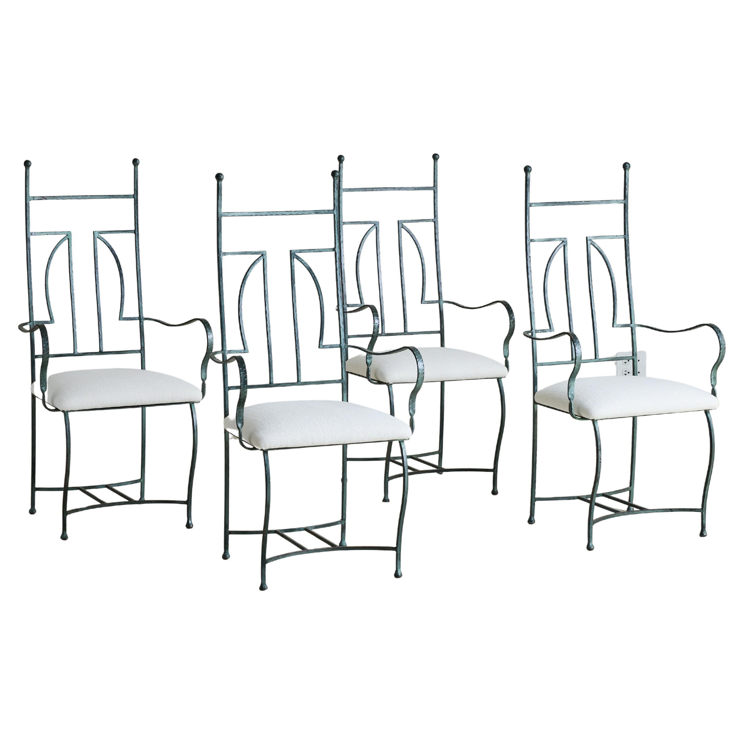 Set of 4 French Hammered Verdigris Dining Chairs, 1940s For Sale
