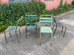 Set of 4 French Industrial Painted Metal Stacking Chairs, circa 1960s
