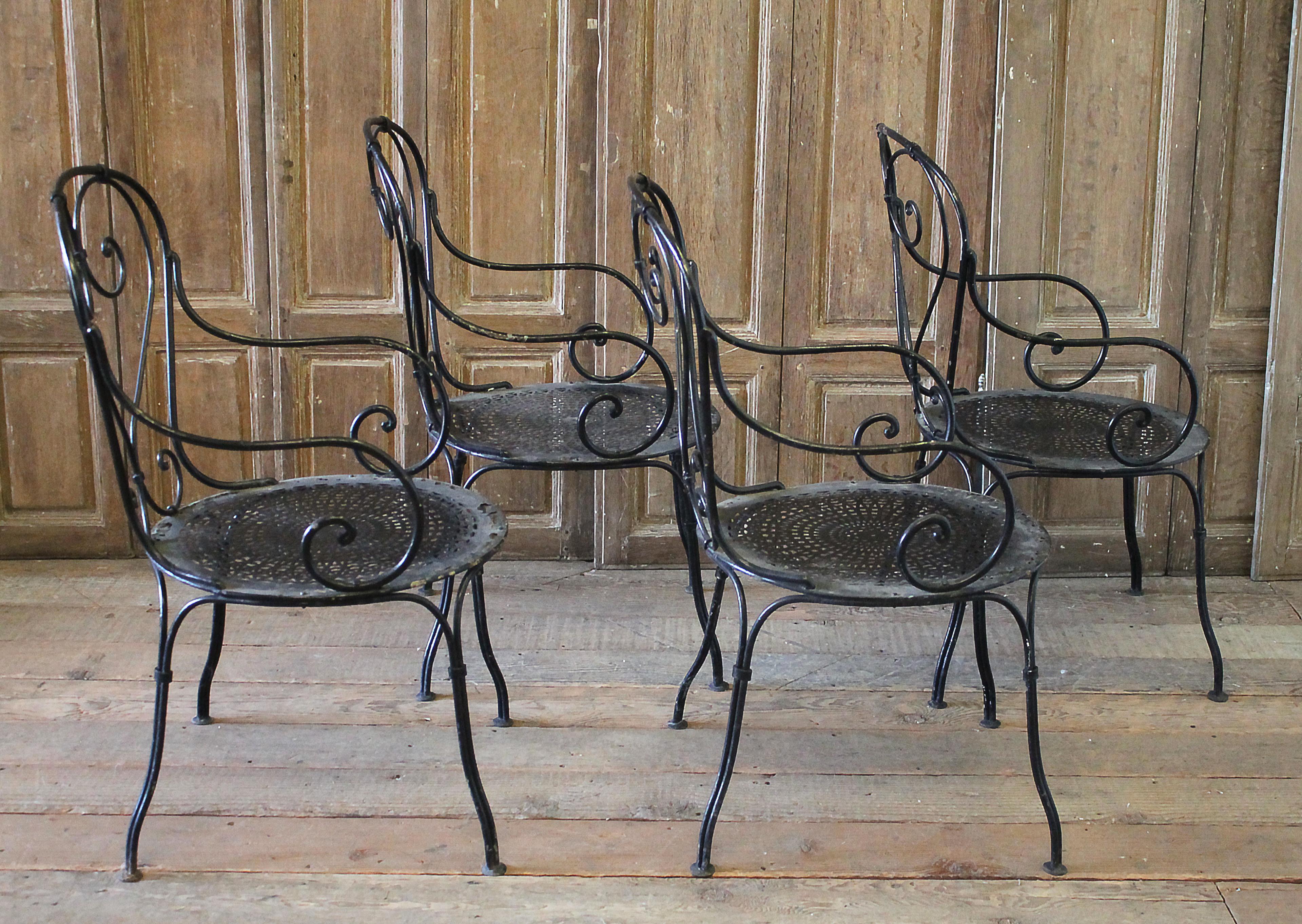 Set of 4 French Iron Bistro Armchairs with Outdoor Cushions 4
