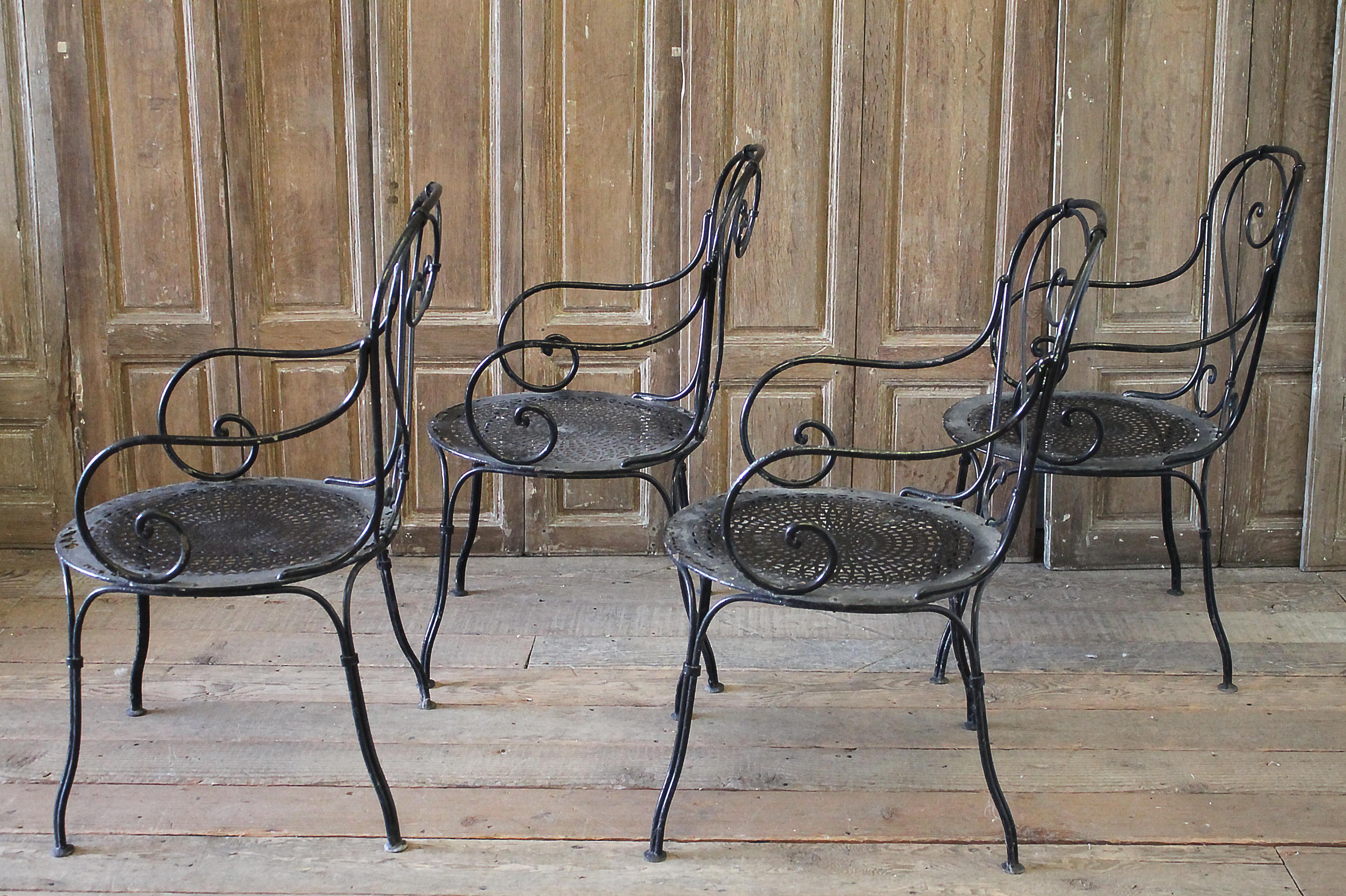 Set of 4 French Iron Bistro Armchairs with Outdoor Cushions 5