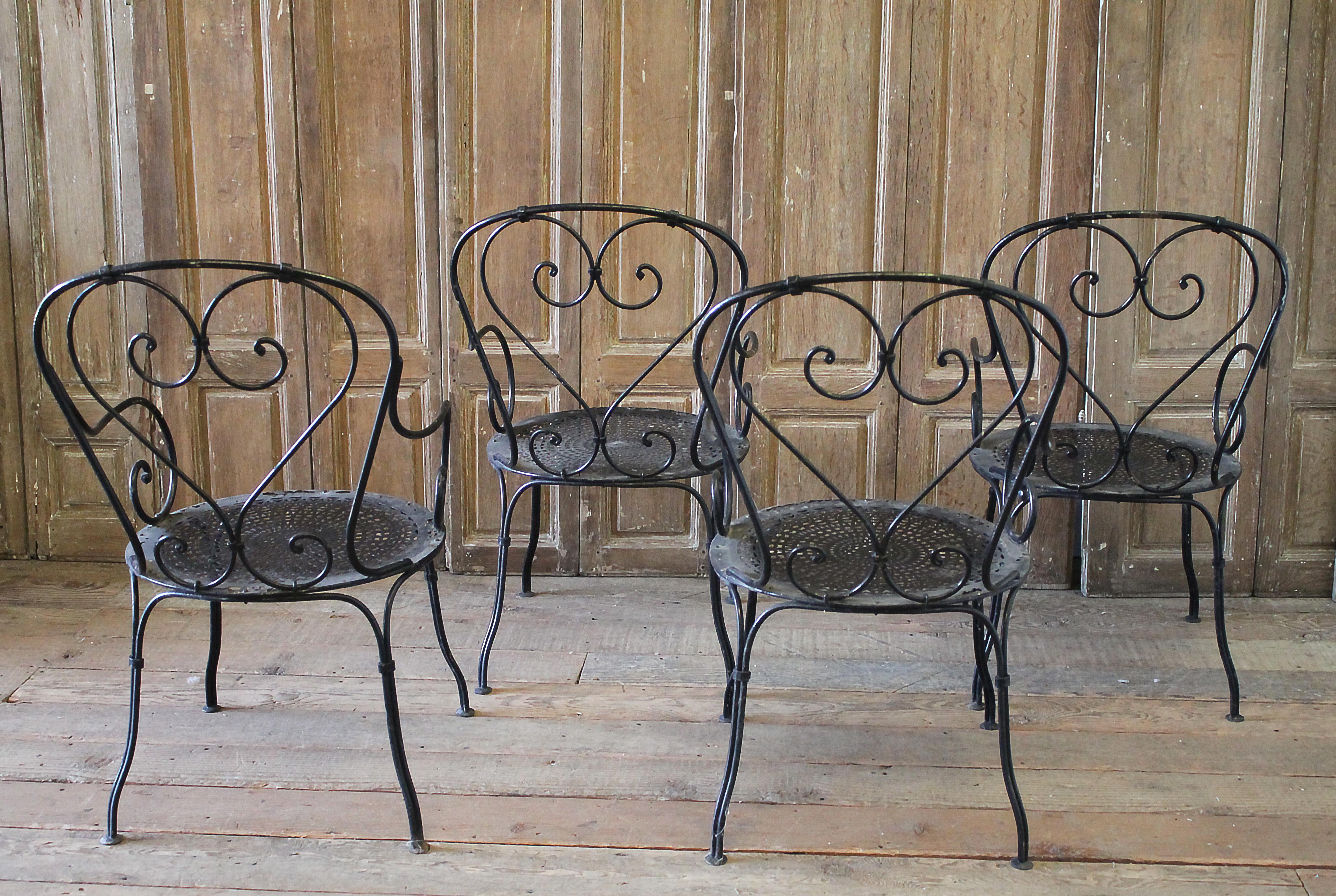 Set of 4 French Iron Bistro Armchairs with Outdoor Cushions 6