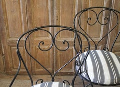 Set of 4 French Iron Bistro Armchairs with Outdoor Cushions