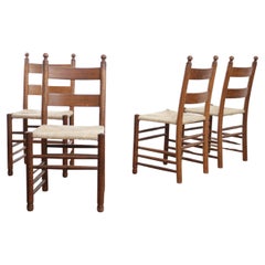 Set of 4 French Ladder Back Oak Rush Seat Dining Chairs New Rush