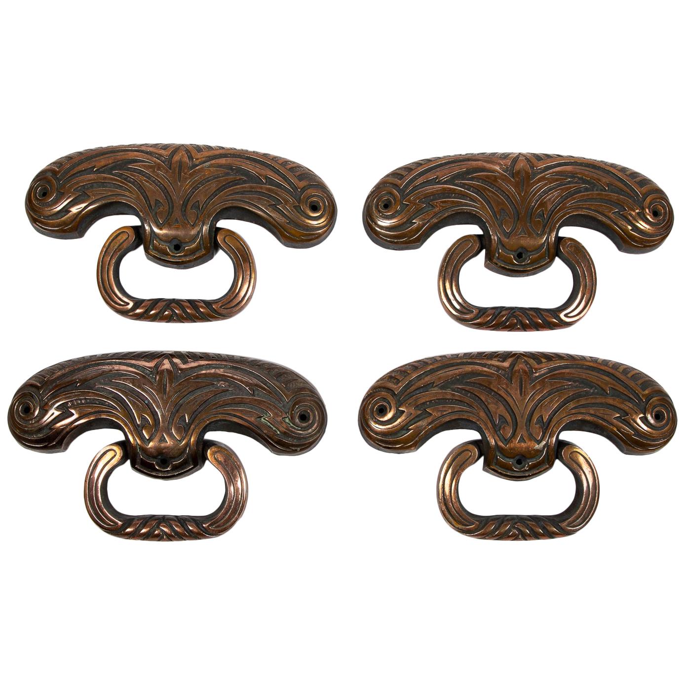 Set of 4 French Large Copper-Plated Handles For Sale