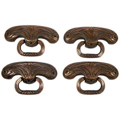 Antique Set of 4 French Large Copper-Plated Handles