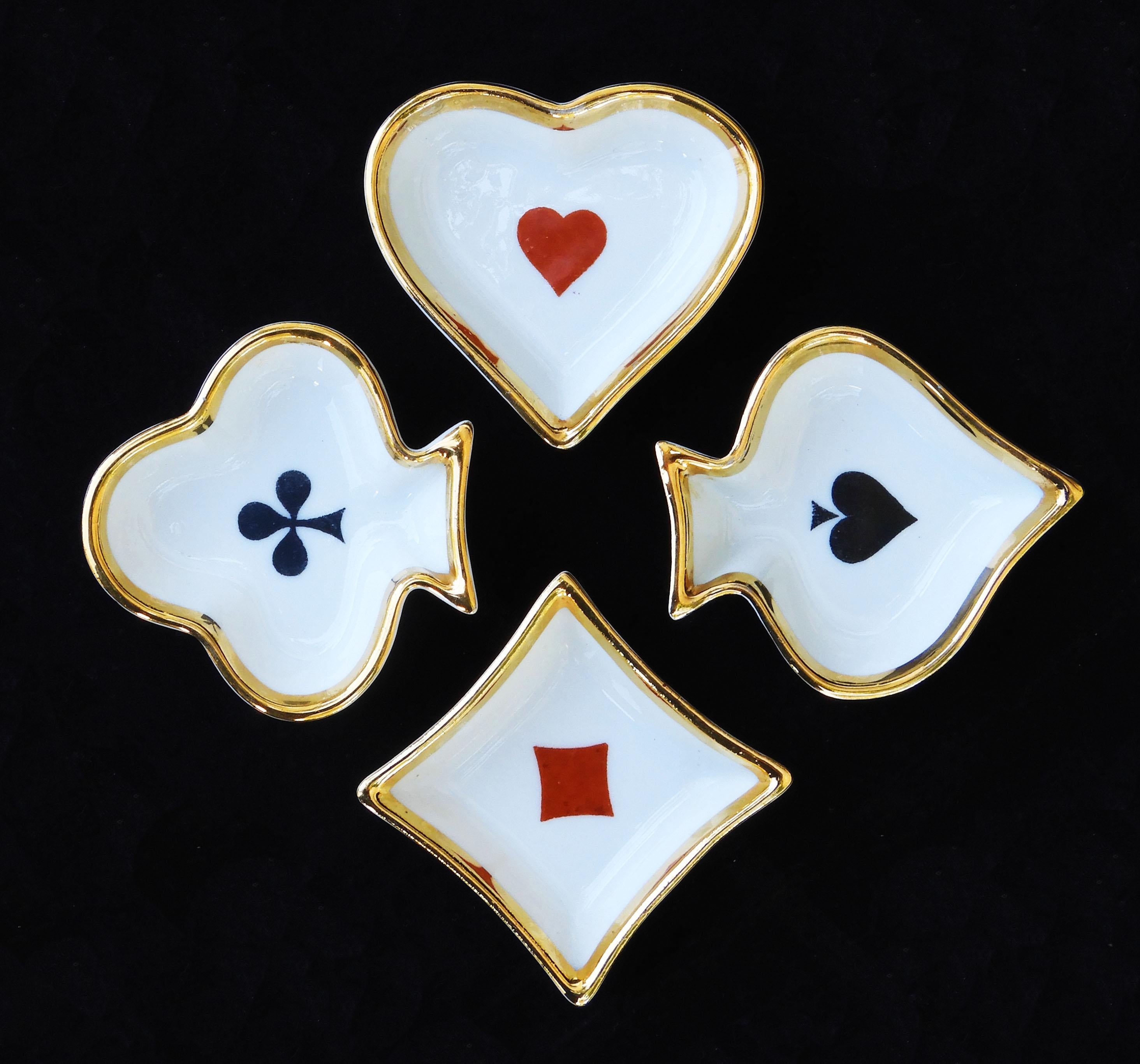 Satz von 4 Französisch Limoges Porzellan Spielkarte Thematische Gerichte/Ashrays C1960s im Angebot 5