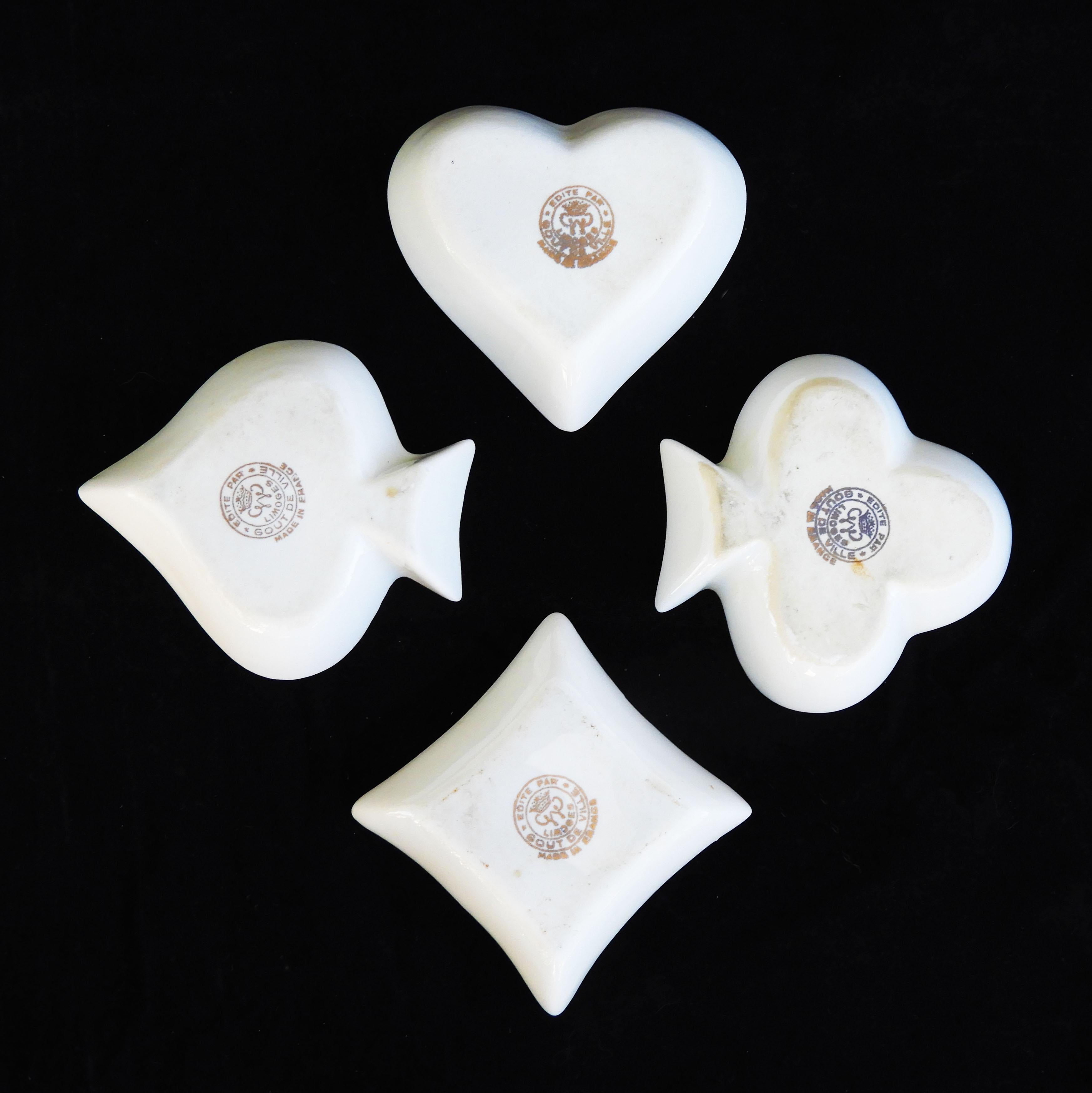 Satz von 4 Französisch Limoges Porzellan Spielkarte Thematische Gerichte/Ashrays C1960s im Angebot 2