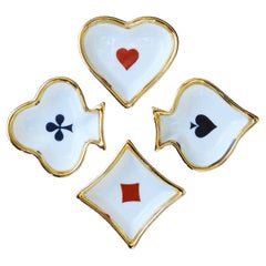 Set of 4 French Limoges Porcelain Playing Card Themed Dishes/Ashrays C1960s