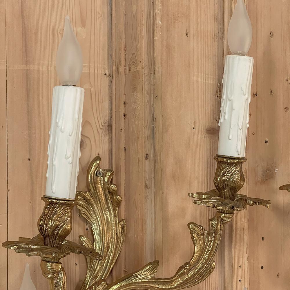 Set of 4 French Louis XV Bronze Electrified Wall Sconces 4